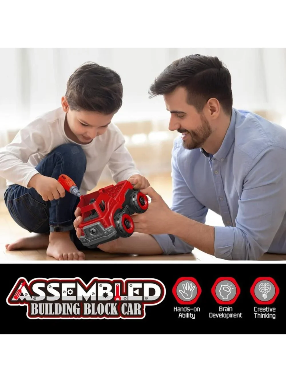 4-in-1 DIY Take Apart Fire Truck Toy with Electric Drill, STEM Building Set for